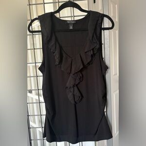 White House Black Market Elegant Black Sleeveless Blouse with beaded ruffle neck